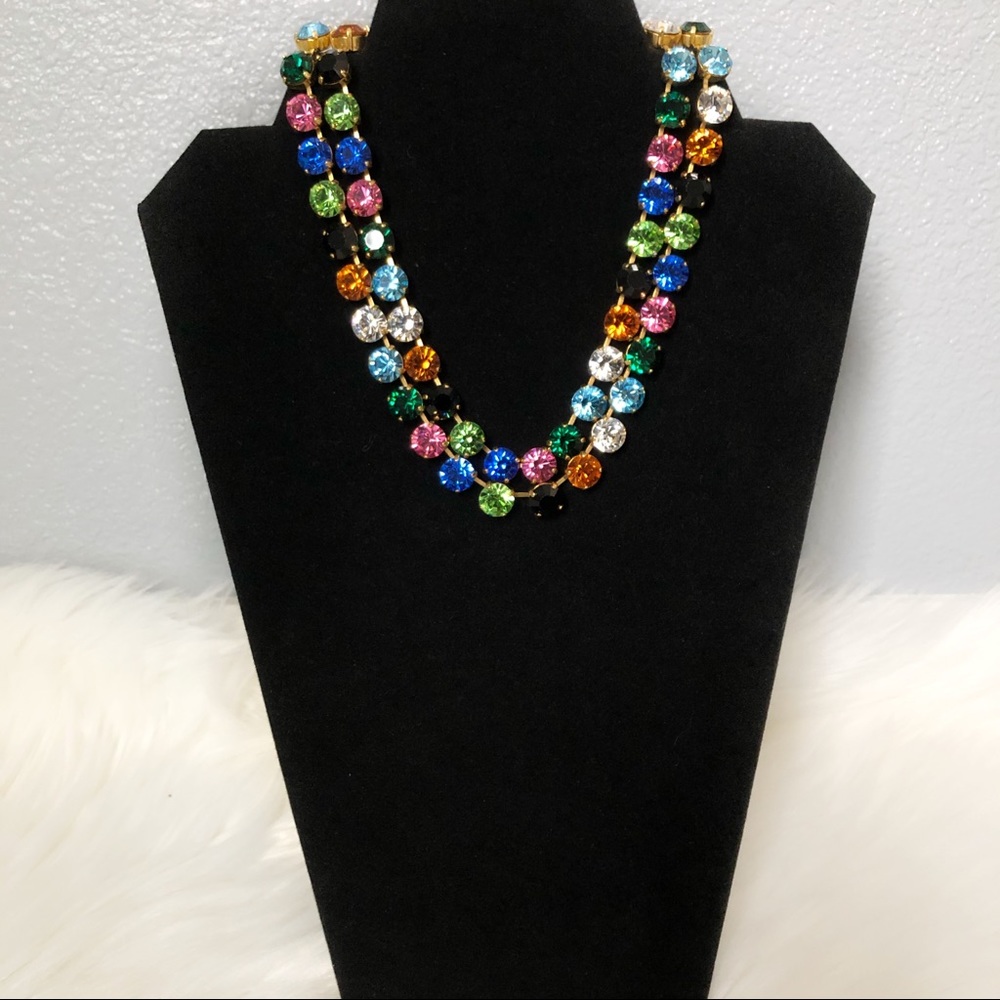 Multi Colored Double Stranded Crystal Necklace - image 2